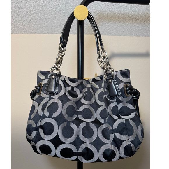 Coach Black and Gray Kristin Art Op Signature Hobo Shoulder Bag - Picture 2 of 8